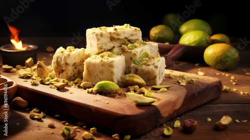 Traditional Turkish delight lokum with pistachios and nuts photo