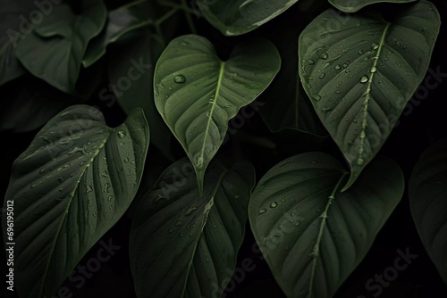 Green fresh tropical big leafs background. Organic plant texture.
