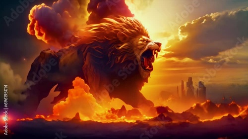 Fractal lion, attacking  roaring lion 4K animation. photo