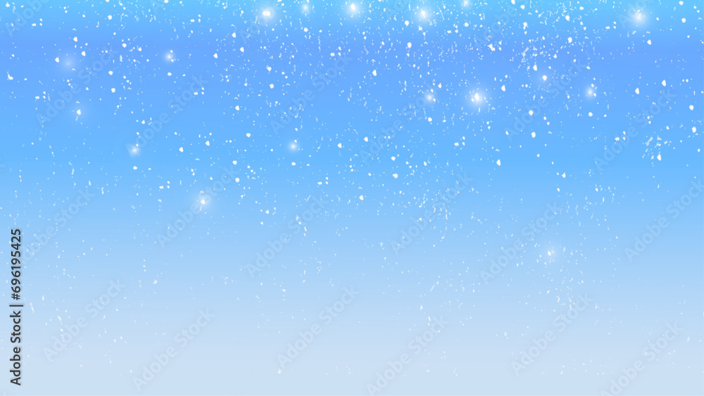 falling snow on the blue background. Snow falling on winter blue sky background. 