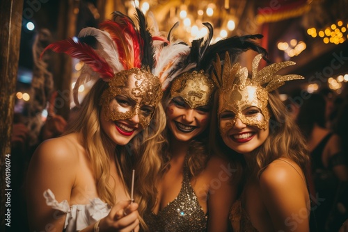 Fotografia People wearing masks at Mardi Gras in New Orleans.