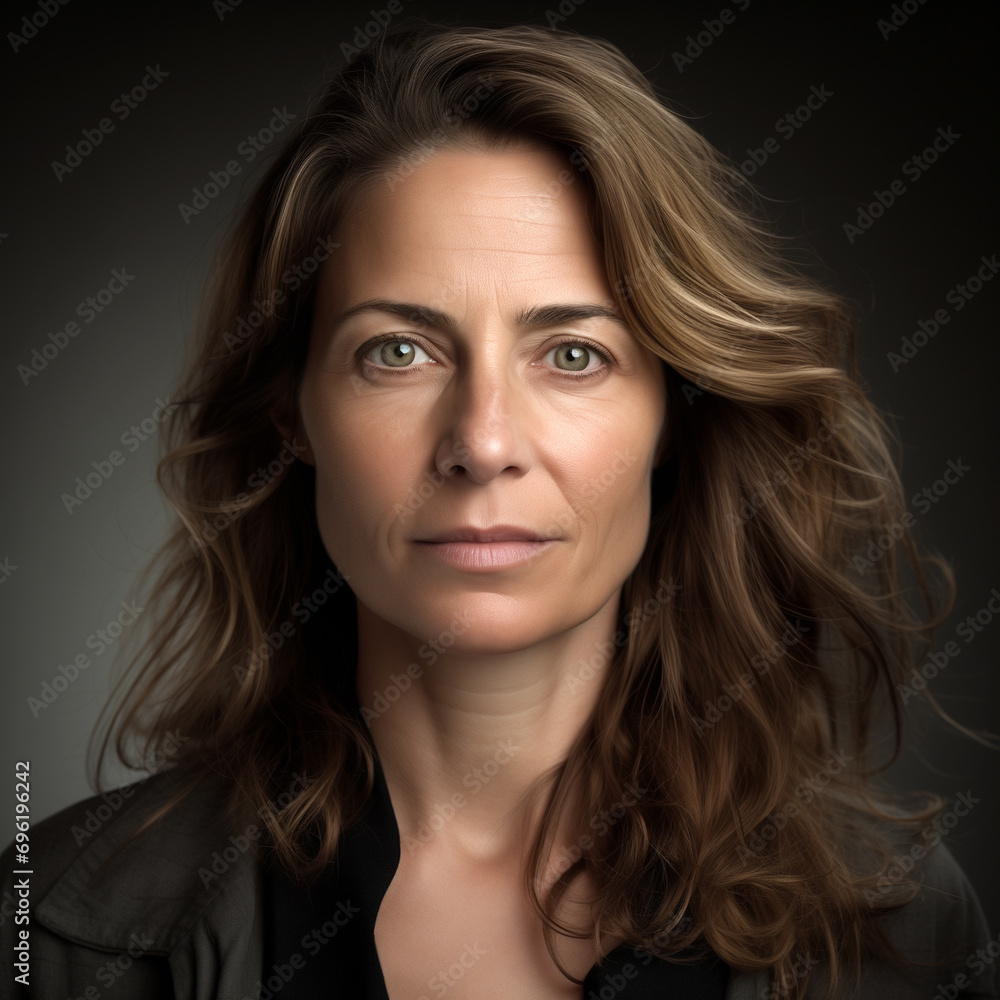 Confident Woman in Her 40s with Brown Wavy Hair Confident Woman in Her 40s with Brown Wavy Hair