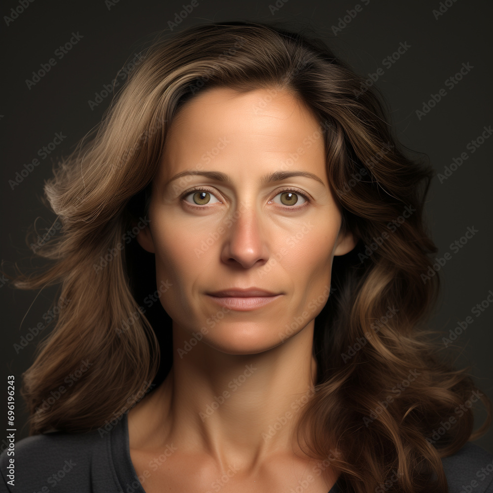 Confident Woman in Her 40s with Brown Wavy Hair Confident Woman in Her 40s with Brown Wavy Hair