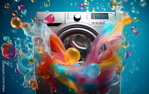 Washing machine in colorful laundry