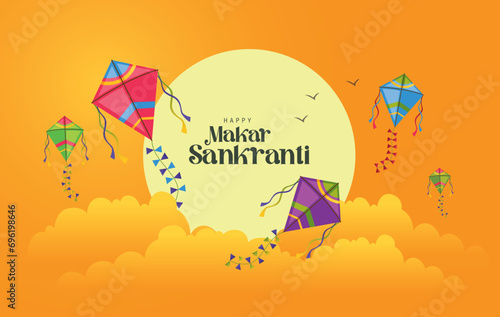 Happy Makar Sankranti wallpaper with colorful kite string for festival of India. abstract vector illustration design photo