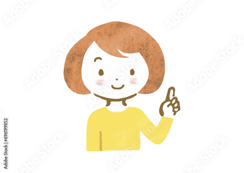 指差ししている女性の上半身手描きイラスト