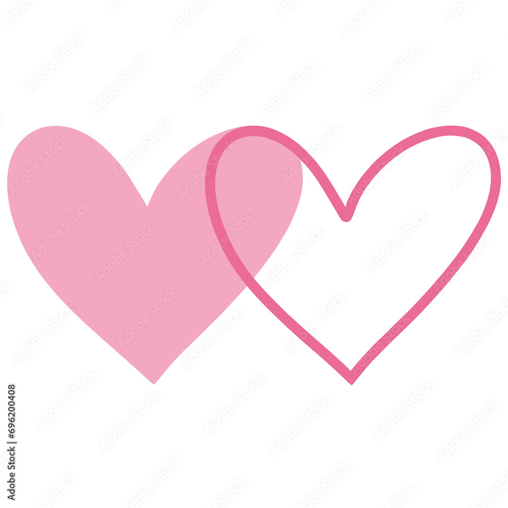 pastel pink hearts and pink heart-shaped lines, overlapped pastel pink hearts and pink heart-shaped lines, overlapped