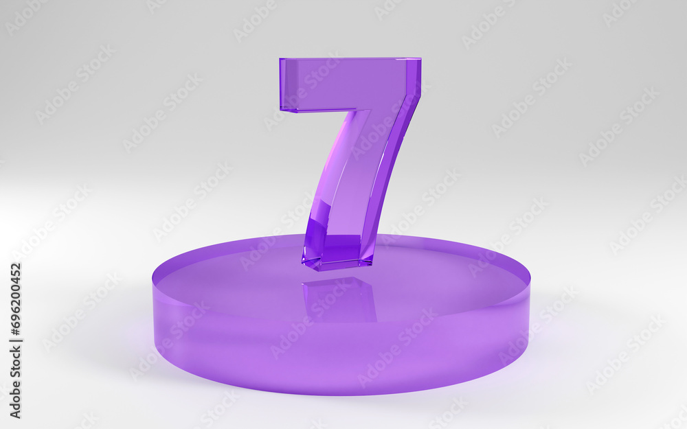 3D Illustration of a Purple Number seven on a Podium on a light Background 3D Illustration of a Purple Number seven on a Podium on a light Background