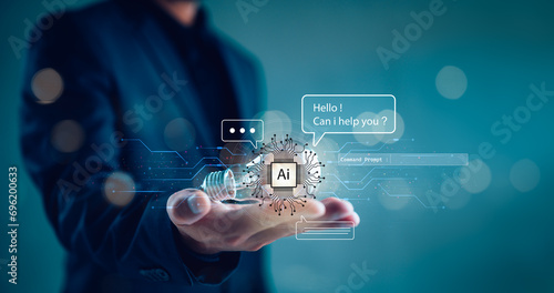 AI technology, AI chatbots communicate and answer questions with business people, artificial intelligence solves problems and assists human decision-making for users to achieve intelligent results. photo