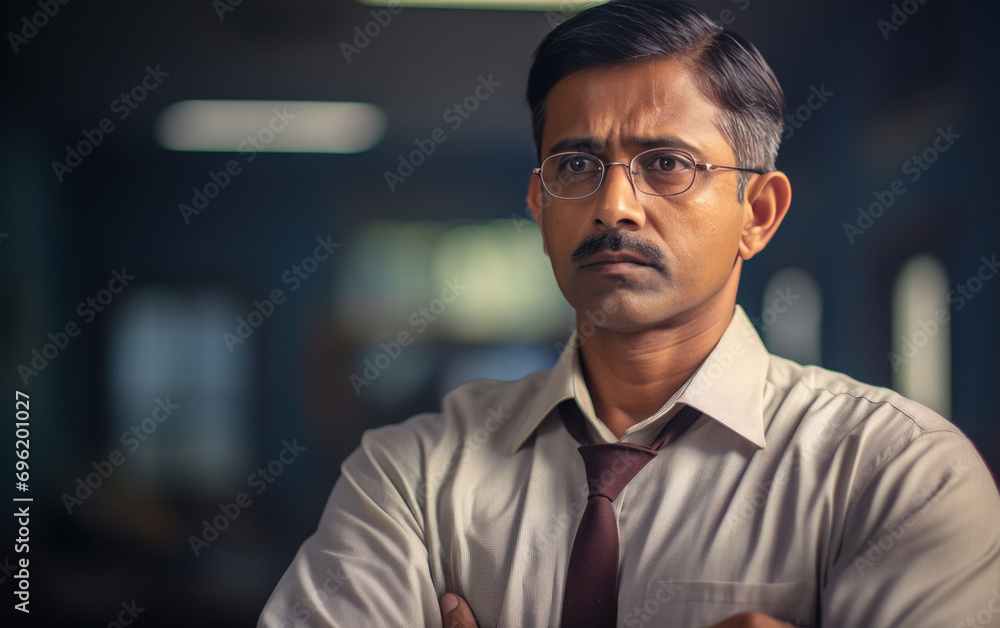 Obraz premium indian middle aged man giving serious expression