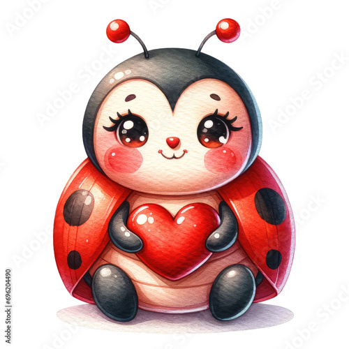 Happy Valentine's Day Love Bug love letter flower and heart clipart
