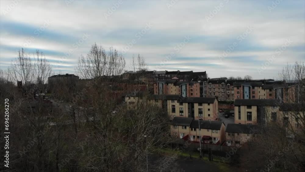 Aerial View of Glasgow's residential area West Side on a Cloudy Day in Scotland, UK Aerial View of Glasgow's residential area West Side on a Cloudy Day in Scotland, UK