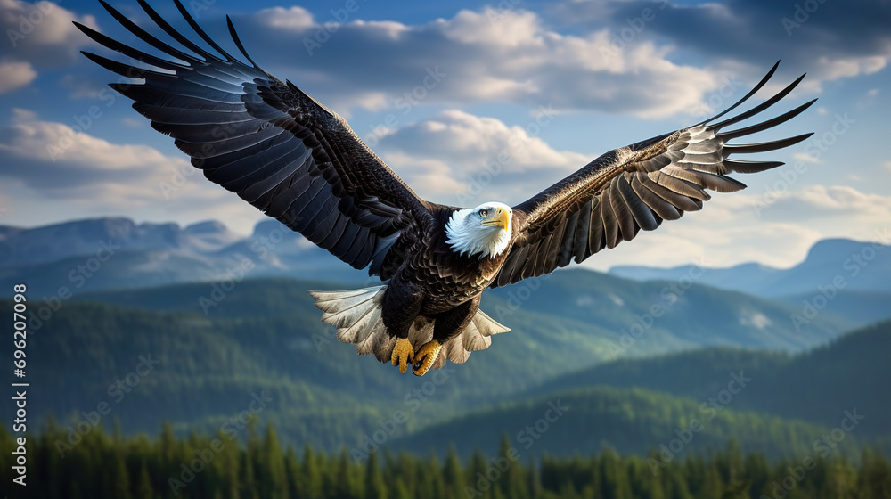 Obraz premium eagle in the sky looking for pray. Generative Ai