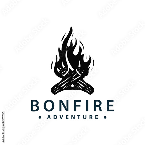 Design wood and fire, logo campfire bonfire vector camping adventure vintage illustration