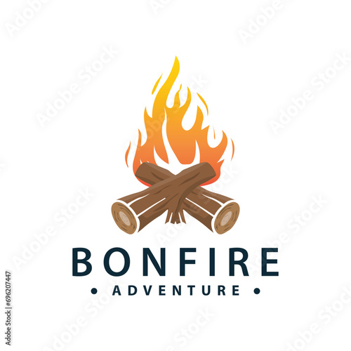 Design wood and fire, logo campfire bonfire vector camping adventure vintage illustration