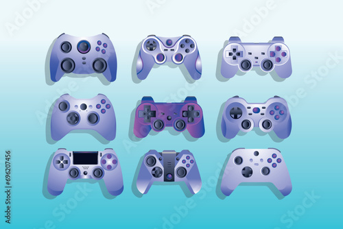 Modern joystick game console controllers collection set
