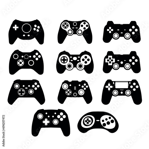 Modern black white logo joystick game console controllers collection set