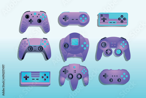 Modern joystick game console controllers collection set