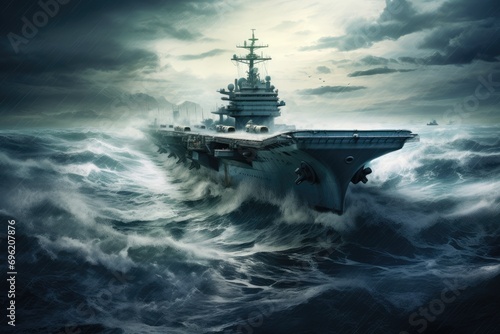 Fotografija Aircraft carrier Military strategic ship, panoramic view of a generic military a