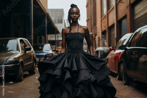 Black-Dressed Ugandan Bride Elegance