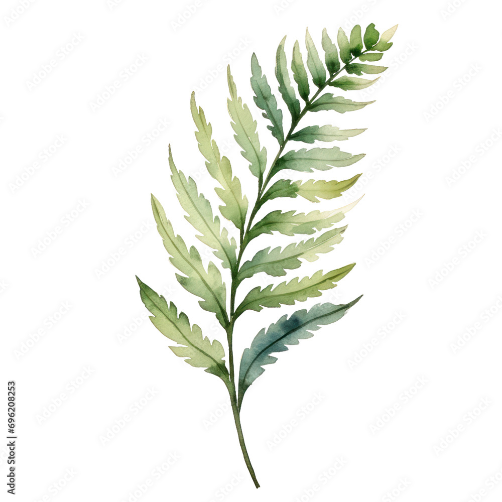 Watercolor illustration of fern leaf isolated on background. PNG transparent background. Watercolor illustration of fern leaf isolated on background. PNG transparent background.
