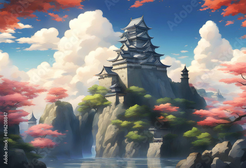 湖畔の島にある城風景