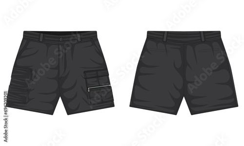 Black outdoor shorts template front and back view photo