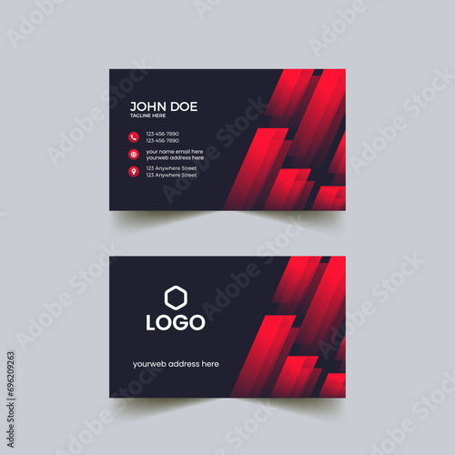 Modern Red and dark black color professional business card. creative modern name card and business card. Red Modern Stylish Business Card Design Template
 photo
