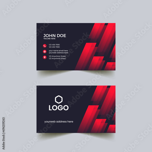 Modern Red and dark black color professional business card. creative modern name card and business card. Red Modern Stylish Business Card Design Template
