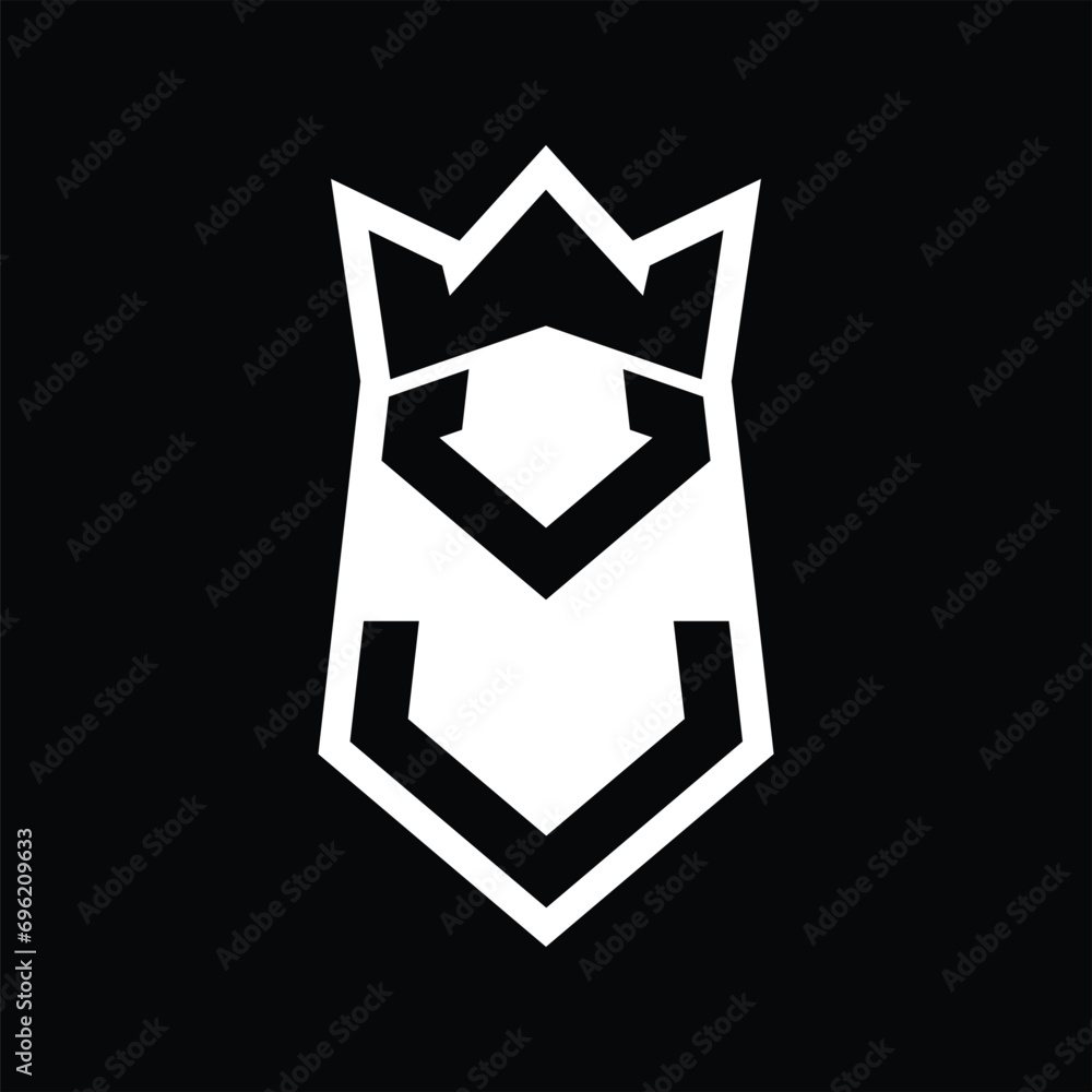 VU Letter Logo monogram hexagon shield shape up and down with crown isolated style design VU Letter Logo monogram hexagon shield shape up and down with crown isolated style design
