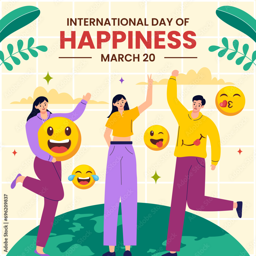 Happiness Day Social Media Illustration Flat Cartoon Hand Drawn Templates Background