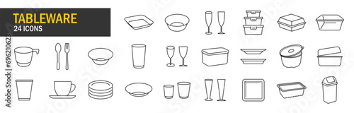 Square plates, bowls, champagne cups, airtight containers, square bowls. Icon vector collection. EPS, PNG, JPG photo