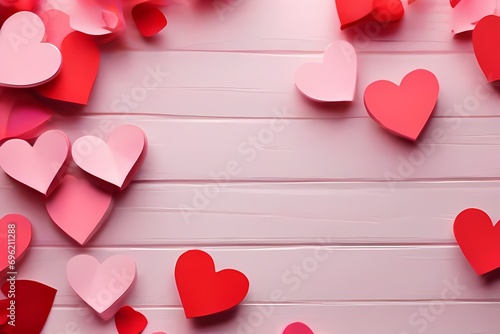 hearts on a wooden background copy space, stockphoto, beautiful valentine background with hearts and romatic colors. Romantic backbround or wallpaper for valentine’s day. Beautiful design for card photo