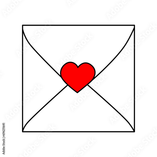 envelope with heart continuous line drawing. Valentine's day. Template for love cards and invitations. Isolated on white background.