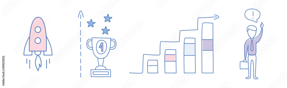 Leadership and Success Hand Drawn Doodle Style Element Vector Set Leadership and Success Hand Drawn Doodle Style Element Vector Set