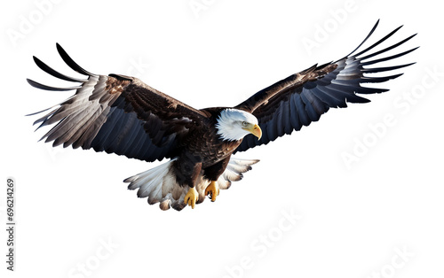 Awe-Inspiring Eagle Flight Across a Blue Canvas Isolated on Transparent Background PNG.
