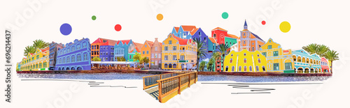 Willemstad, Curacao, Netherlands - Specific coloured buildings in Curacao photo