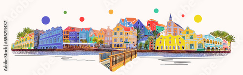 Bild auf Leinwand Willemstad, Curacao, Netherlands - Specific coloured buildings in Curacao