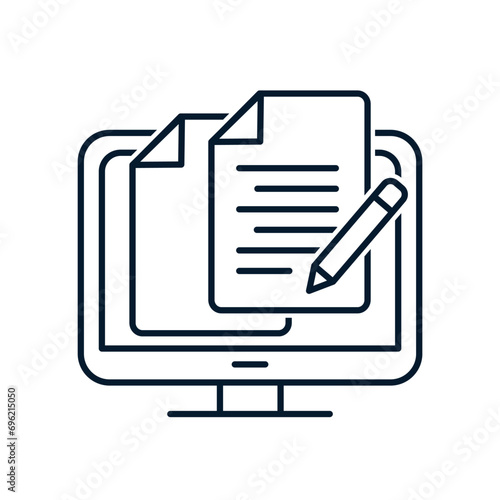 Distance learning concept, online lecture, digital marketing. Vector icon isolated on white background.