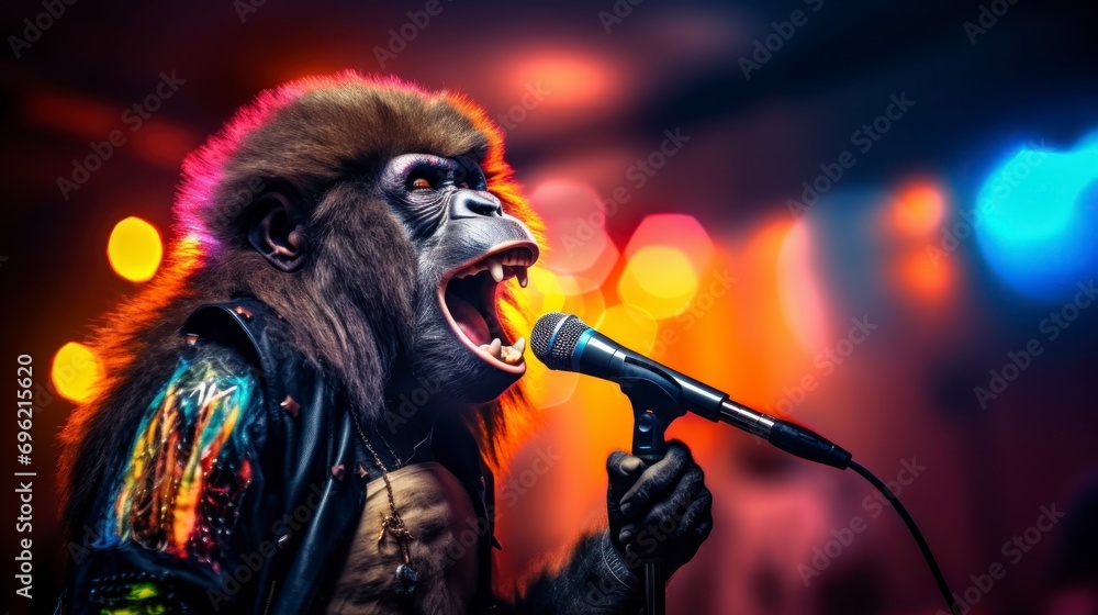Gorilla Vocalist Singing Passionately into Microphone