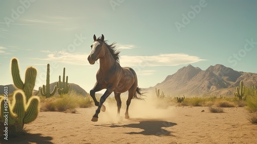 Majestic Horse Galloping in Desert Landscape