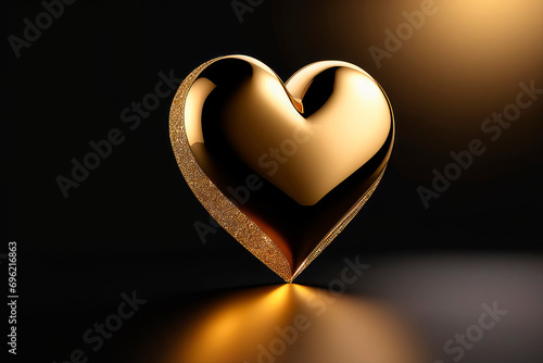 Valentine s day concept background with 3D gold heart on black background. Wedding invitation  gift packages cover template.
