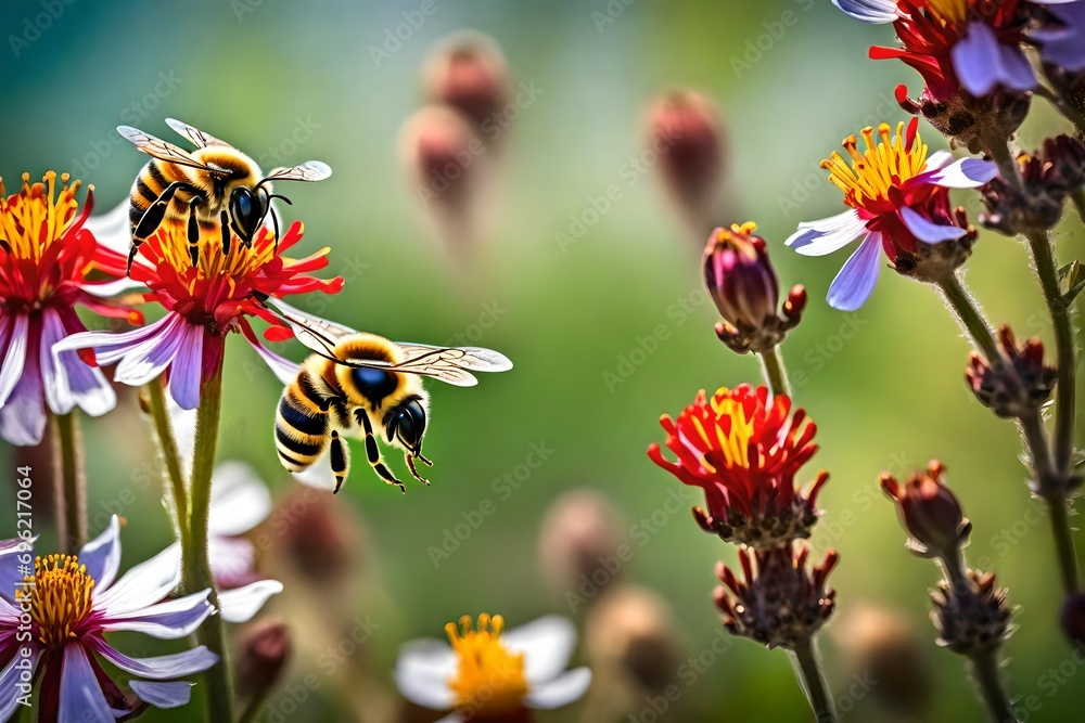 red and yellow flowers with bee red and yellow flowers with bee