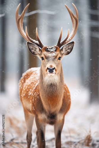 Deer in a snowy forest 