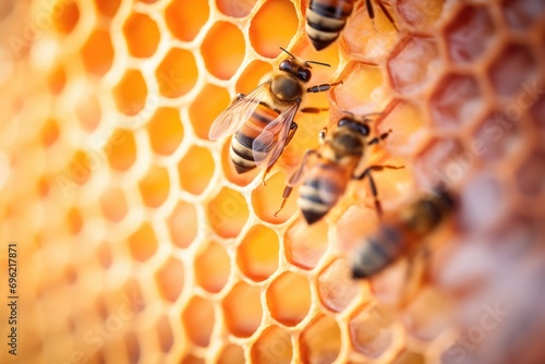 detailed view of bees and honeycomb in evening light © Alfazet Chronicles