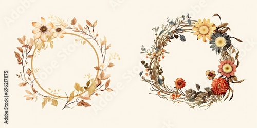 Aesthetic set of three hand-drawn capital letters with floral elements photo