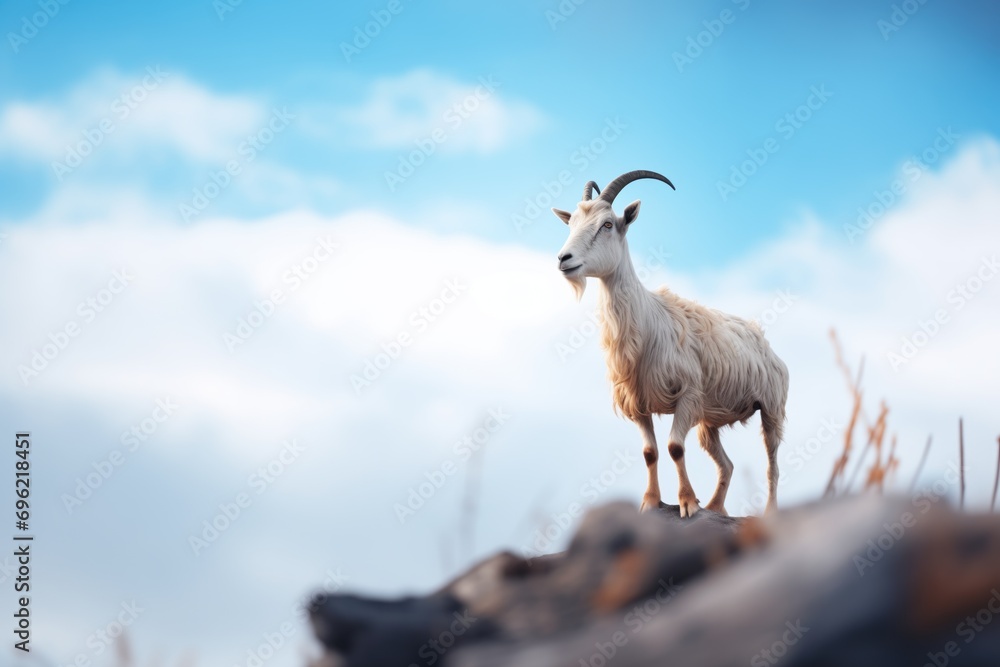 lone goat on a cliff with vast sky backdrop