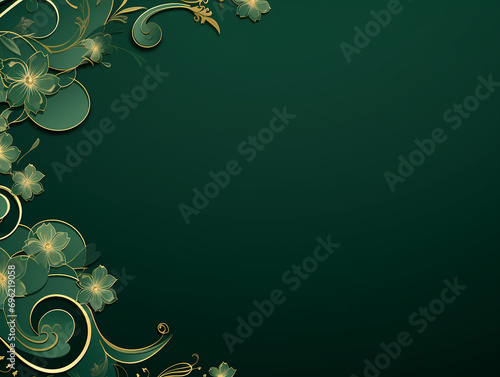 Green floral background with golden frame for hari raya Aidilfitri photo