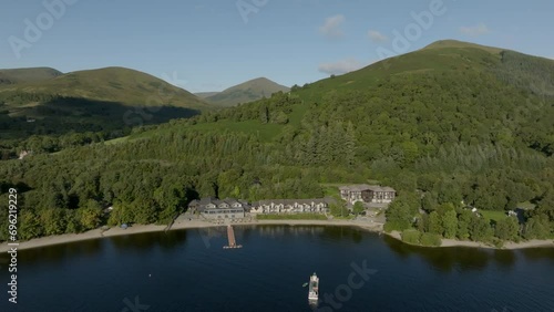 Wallpaper Mural Loch Lomond Lodge aerial orbital looking at Beinn Dubh above the water Torontodigital.ca