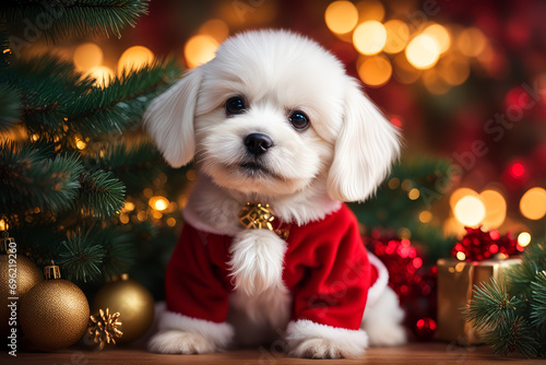 puppy in santa claus hat © Sim yelim